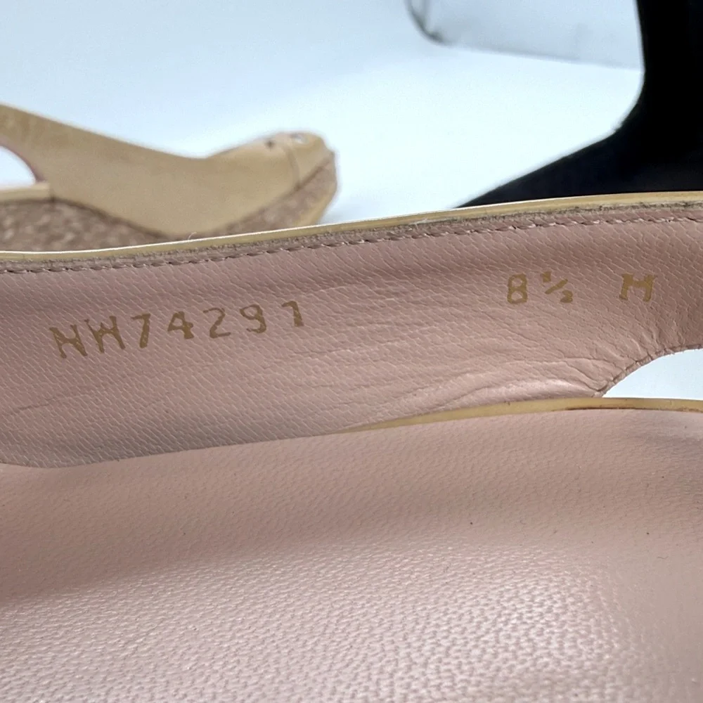 Stuart Weitzman women’s patent leather Tan Espadrille platform sandals shoes 8.5